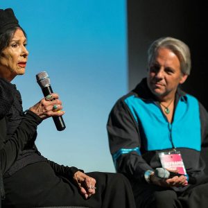 Author and playwright Drew Hayden Taylor interviews Alanis Obomsawin following her film, "Jordan River Anderson, The Messenger"
