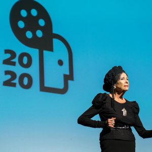Alanis Obomsawin performs on stage at ReFrame 2020