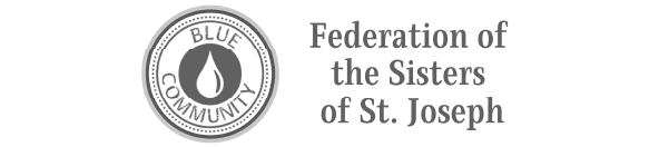 Grayscale logo of Blue Community, Federation of the Sisters of St. Joseph.