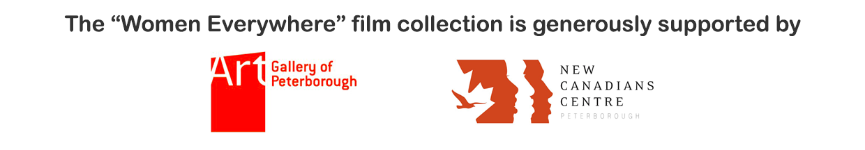 Women Everywhere sponsor banner featuring support from the Art Gallery of Peterborough and the New Canadian Centre Peterborough